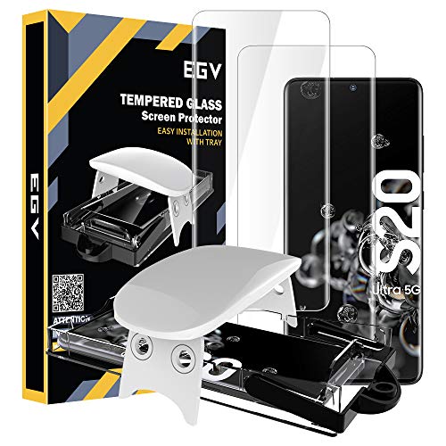 EGV Protector de Pantalla para Samsung Galaxy S20 Ultra (6.9 Pulgadas),[3D Cristal Vidrio Templado] [Admite reconocimiento de Huellas Digitales] [Dureza 9H] Pelcula Protectora Pantalla Glas