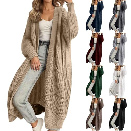 Long Sweaters for Women Cardigan Open Front Ballon Sleeve Chunky Cable Knit Duster Cardigans with Pockets Winter Coat