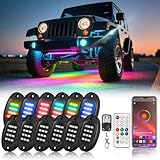 12Pods RGB-IC LED Rock Lights Kit for Trucks Pickup Jeep Golf Cart ATV UTV RZR Offroad with APP/RF Remote Control, Chasing Dream Color Underglow Light Multicolor Neon Underbody Lights 12V Waterproof