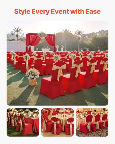 Image of VEVOR Chair Covers, Polyester Spandex Chair Cover, Stretch Slipcovers for Wedding Party Dining Banquet Flat-Front Chair Covers (Red-a, 50PCS)