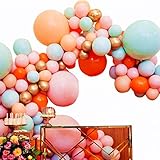 Pinbra Pastel Balloons Garland Kit Coral Balloons Tiffany Blue Balloons Champagne and Baby Pink Matte Balloons Gold Metallic Balloons for Baby Shower Rainbow Birthday Weeding Anniversary Decorations