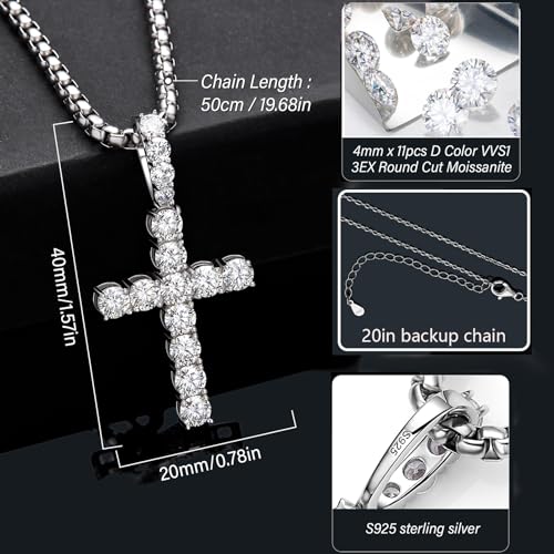 Diamond Cross Pendant for Men, Moissanite Necklace S925 Sterling Silver Pendant Charm Jewelry for Boyfriend Men Hiphop3