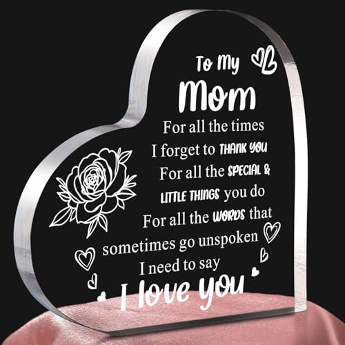 Gifts for Mom from Daughter Son, I Love You Acrylic Block, Birthday, Mother’s Day & Valentine’s Day Gift for Mom