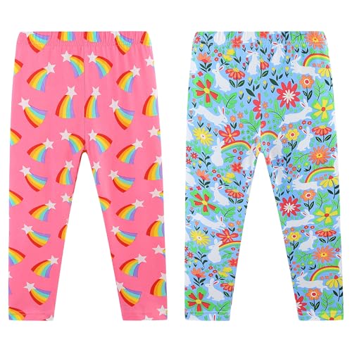 Domueay Leggings para Niñas Pack de 2 Rojo Rosa Azul Largos Elásticos Pantalones de Fitness Básicos para Niñas 3-4 Años