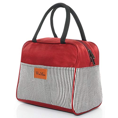 winmax Sac Repas Lunch Bag Sac à Déjeuner Sac Fraîcheur Portable Isotherme Grande Capacité pour l'école et Le Travail et Pique Nique - Red stripe Cover