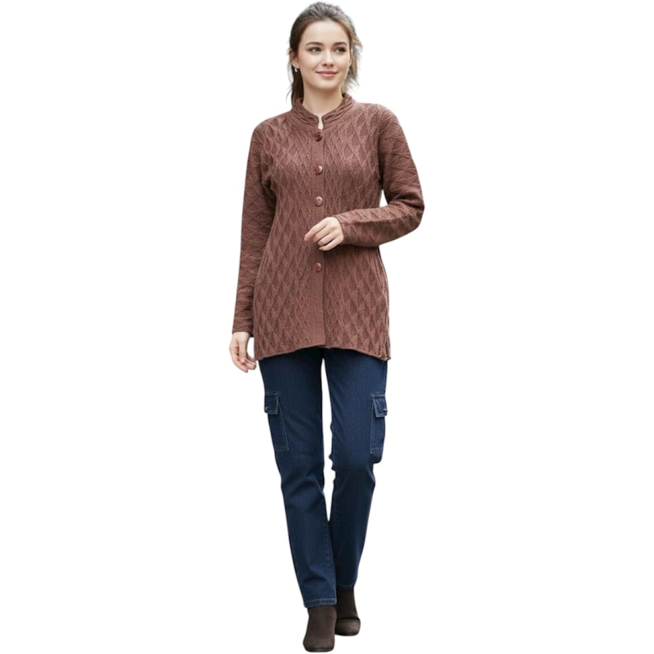 Women's Cardigan Sweater, Pink, Knitted, Long Sleeve, Soft Warm Winter Layer, Multiple Color-picture-21