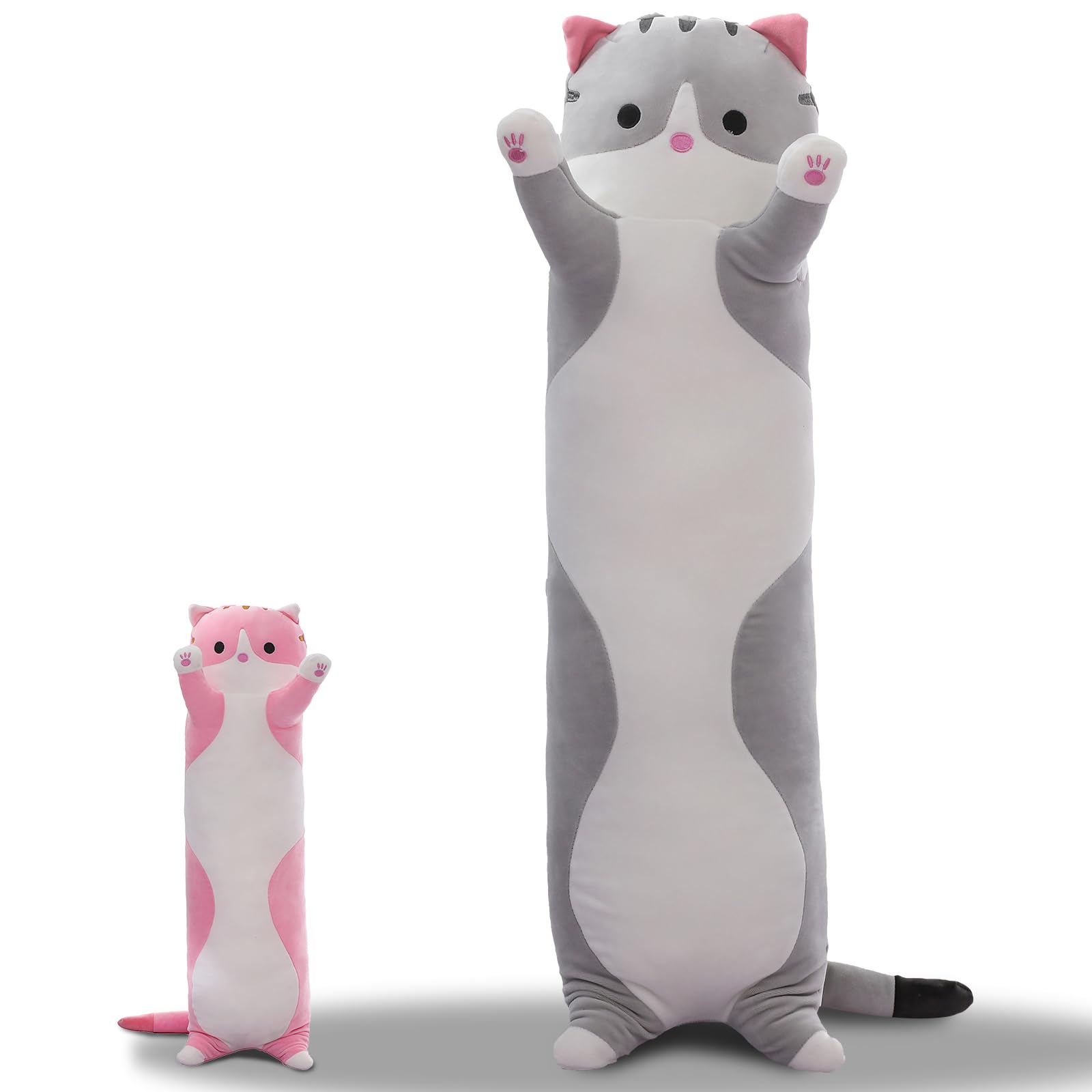 Cute Cat Plush Long Body Pillow Soft Cartoon Stuffed Animal Doll Kawaii Cat Plushie Cuddle Toy Gift for