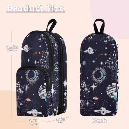 Image of ZAZYXTJ Space Standing Large Capacity Pencil Case 3 Compartment Pen Pouch Storage Canvas Makeup Bag for School Office Teen Girl Boy Men Women
