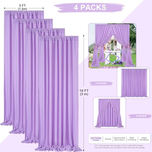 Image of Lavender Backdrop Curtains Photo Drapes: 4 Panels 5ft x 10ft Polyester Background Fabric - Wedding Mermaid Party Photography Decorations