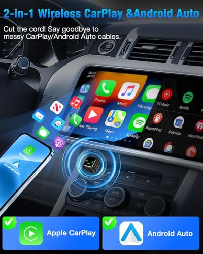 Image of 2-in-1 Wireless CarPlay and Android Auto Adapter, Plug and Play Dongle, Fast Auto-Connect, No Delay, for iPhone and Android, USB /USB-C Port, Black (Carplay-2106)