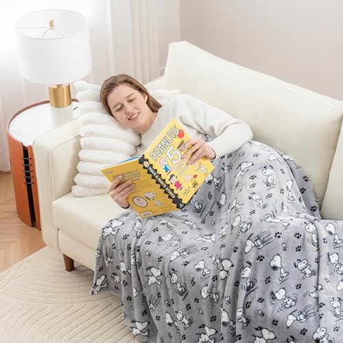 Image of Berkshire Blanket Peanuts VelvetLoft Cute Character Snoopy Plush Throw Blanket,Peanuts Poses and Paws Grey,Throw 55 in x 70 in (Official Peanuts Product)