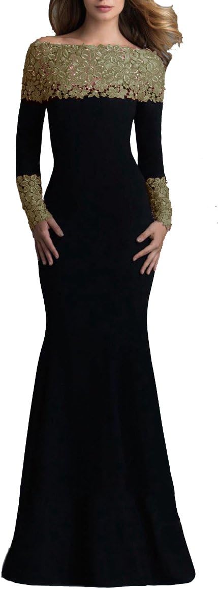 made2envy Boat Neck Mermaid Long Sleeves Lace Decorated Evening Gown