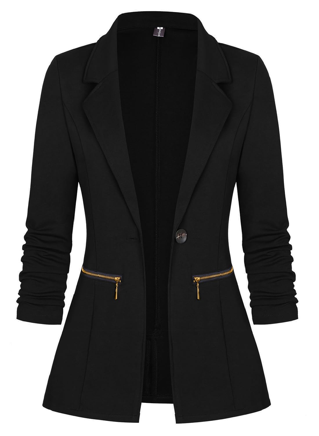 Women's Long Sleeve Blazer Open Front Cardigan Jacket Work Office Blazer with Zipper Pockets