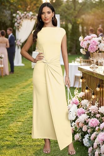 Image of Cocktail Dresses for Women 2026 Summer Formal Bodycon Cap Sleeve Dress Elegant Wedding Guest Party Long Maxi Dress