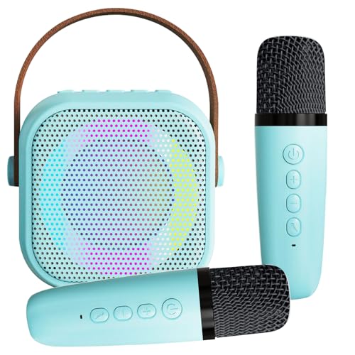 Tivifore Máquina de Karaoke, Microfono para Niñoscon 2 Micrófonos Inalámbricos, Altavoz Efectos Cambiador de Voz y Luces LED, Karaoke Completo Portátil