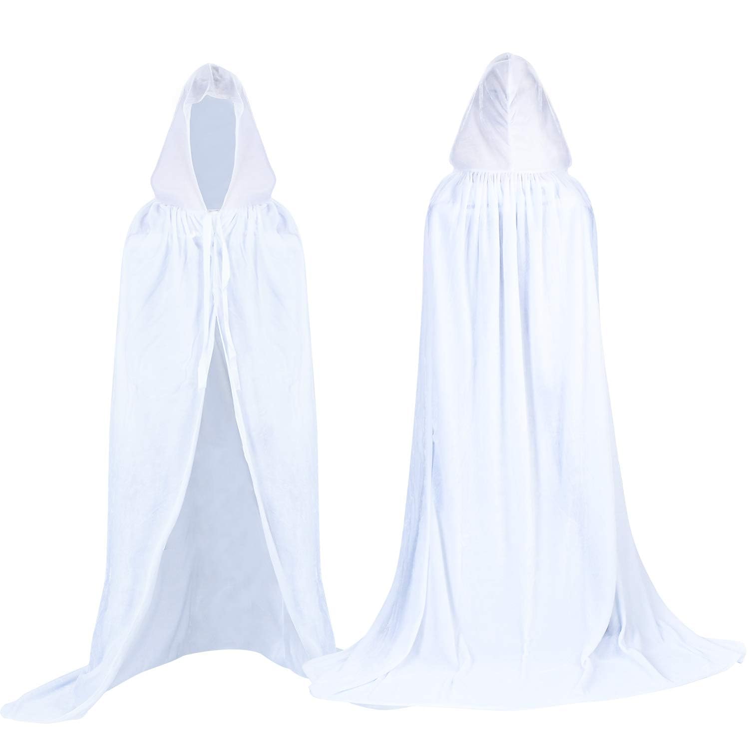 Proumhang White Hooded Cloak Maxi Cape Velvet Adult Costume Grim Reaper Vampire Party Halloween Costumes 190 cm