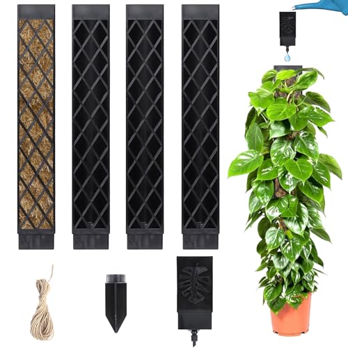 Moosstab für Monstera, 103cm Kletterpflanzen Stützpfahl, Monstera Kletterstütze, Gießhilfe mit Pflanzenhalter und Kabelbindern, Geeignet für die Bepflanzung im Garten, Efeu Pflanzenstütze, Schwarz