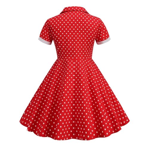 Kids Girls 1950s Vintage Retro Style Swing Dress A-line Polka Dot 50's Girls Midi Short Sleeve Dress Shirt for2