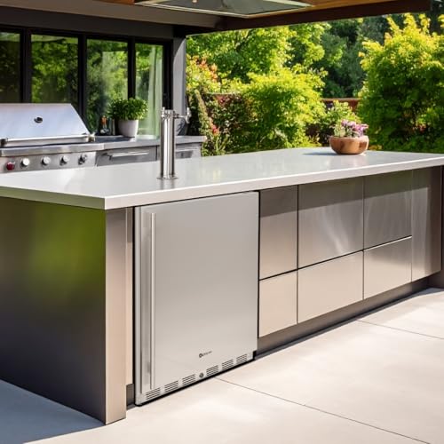 Image of Kegco 24 inch Wide Outdoor Single Tap Stainless Steel Left Hinge Kegerator with Dispense Kit