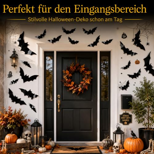 24 Stück Halloween Fledermaus Deko mit LED Outdoor Innen Fensterbilder – Ansicht 3