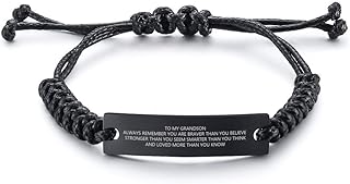 to My Grandson Bracelet Always Remember You are Braver Engraved Adjust Cord Braided ID Bracelet Graduation Christmas Birthday Gift to Son from Grandpa