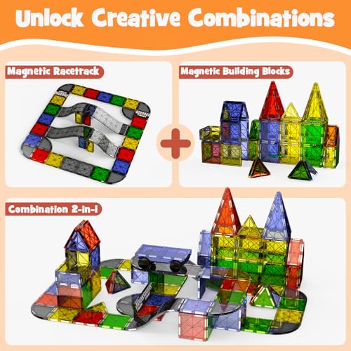 Image of Magnetic Downhill Racer Set 40-Piece with Car & Tracks, STEM Magnetic Tiles Building Toys for Kids Ages 3-8, Montessori Learning Toys with Reinforced Slopes & Loop Pieces