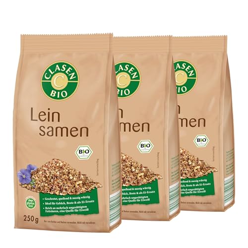 CLASEN BIO – Leinsamen geschrotet 3x250g Bundle – Leinsaat-Schrot nussig-würzig & quellend – Flax Seeds ideal für Gebäck, Brote & Müsli – Als Eiweiß- & Eisenquelle, reich an Mangan & Ballaststoffen