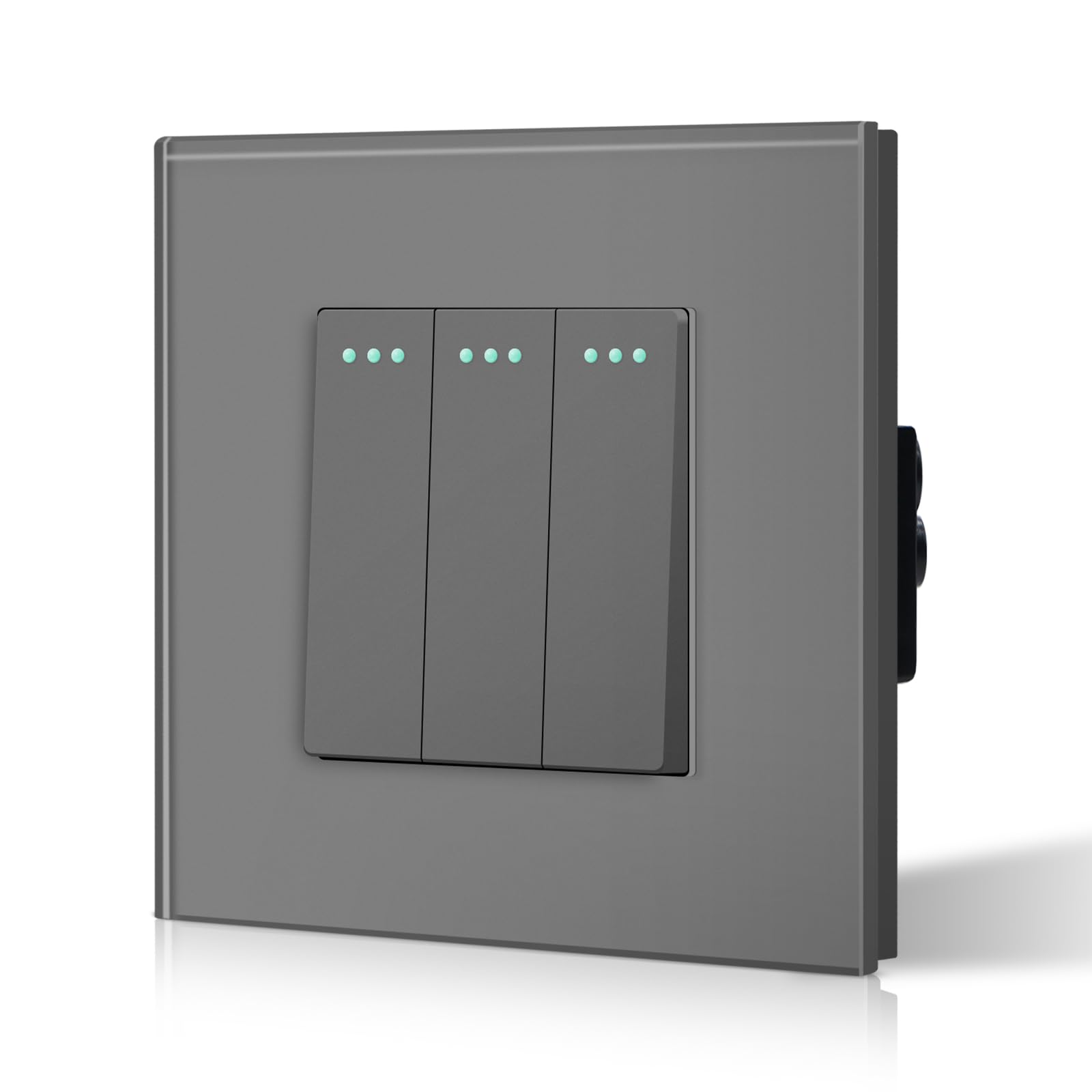 BSEED Electrical Wall Light Switch,Rocker Button wih LED Backlight,10A Toggle On/Off,Glass faceplate, Horizontal & Vertical Mounting,3 Gang 1 Way,86mm Grey — image 1