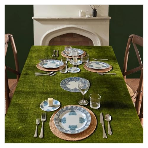 Nappe rectangulaire lavable en velours épais vert olive - 4