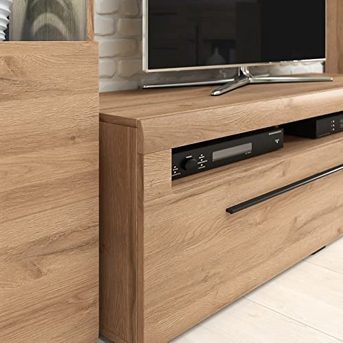 Lomadox Wohnwand Eiche Grandson Nb. inkl. Beleuchtung und Couchtisch moderner Stil mit Glas Einsätzen und Metallgriffen, B/H/T: ca. 320/204/50 cm – Bild 6