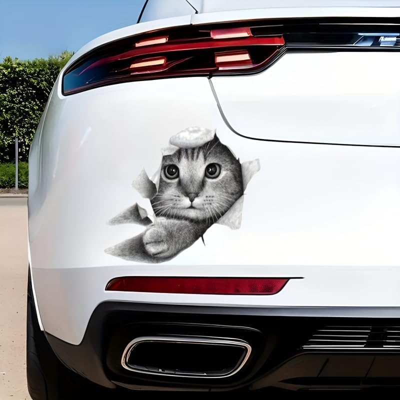 3D Peek-a-Boo Cat Stickers 5.5-Inch 2-Pack, Glossy Vinyl Car Stickers Car Decals, Easy Self-Adhesive Bumper Stickers, Durable Decals for Vehicles, Laptops, Walls - Image 3