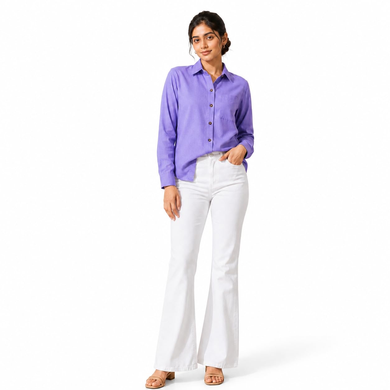 Purple Enate Regular Fit Shirt – Premium Cotton Casual Wear for Women | Versatile & Stylish Everyday Shirt(Large)-image-1