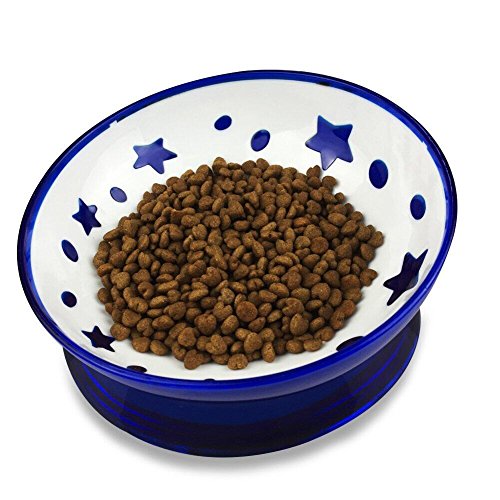 Winnii Dog & Cat Elevated with Non-Slip Prevent Chocking Easy Get Food Tilted Star Bullfighting Skid Resistant Wear Bowl (Blue)