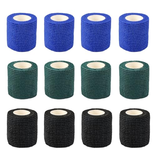 12 Rollos Vendas Elastica Adhesiva Desechable, Accesorios para Agujas Tatuaje Tattoo Machine, Venda Cohesiva Autoadhesivas, Pretape Vendaje Deportivo, Tape Vendaje de Fijación, Banda Cinta para Dedos