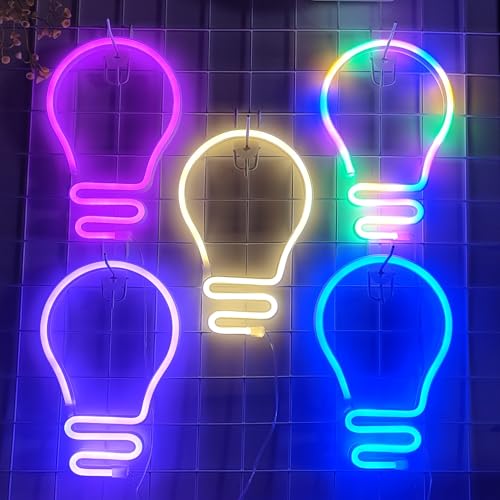 Image of JYWJ Bulb Neon Light,USB or 3-AA Battery Powered Neon Signs,LED Desktop Wall Decoration,Various Parties,Decoration Of Business Premises (Pink)