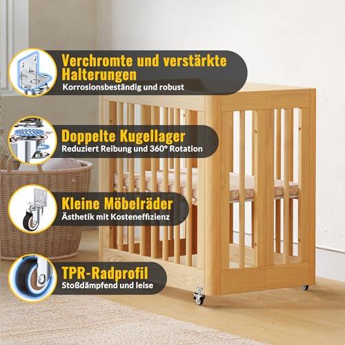 HOLKIE 32 mm Möbelrollen mit Dicker L-Montageplatte Schwerlastrollen Können 45 KG Tragen Rollen für Möbel mit 2 Bremse und 2 ohne Ideale Lenkrollen für Blumenständer,Babybay,Couchtisch (4er-Set)