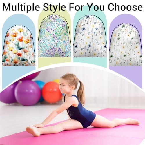 Image of Grip Bag for Gymnast Watercolor Leaf Print Drawstring Athlete String Bag for Sport