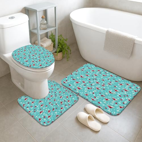 Rideau de douche imperméable cerises rétro avec tapis de bain 183x183 cm - 5