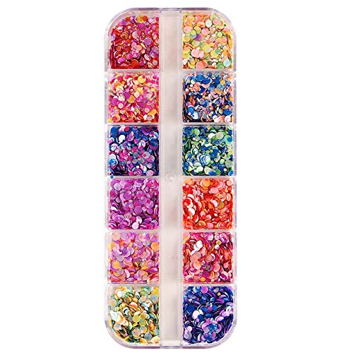 Paillettes per Nail Art 12 Colori/Set per Unghie Glitter Paillettes sfumatura Rotonda Forma Rotonda Day Manicure Nail Art Decorazione Accessori per Unghie