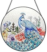 9.84 * 9.84 Inch Outdoor Garden Sun Catcher, Peacock Hanging Window Handmade Stained Glass, Chris...