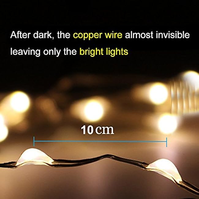 AMIR Solar Powered String Lights, Mini 100 LED Copper Wire Lights, Starry String Lights, Indoor Outdoor Waterproof Solar Christmas Decoration Lights for Gardens, Home, Dancing, Party (Warm White)
