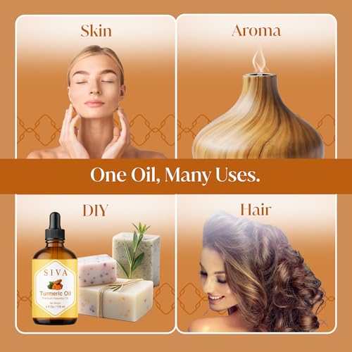 Image of Siva Turmeric Essential Oil 4 Fl Oz - for Diffuser, Skin & Hair Care - Ideal for Massage & DIY Blends- with Dropper