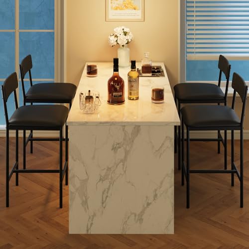Image of Garvee Bar Stools Set of 4, Upholstered Counter Height Bar Stool with Backrest and Footrest, Wider Seat, Kitchen Barstools for Kitchen Island, Dining Room, Easy Assembly, Retro Black