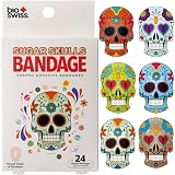 BioSwiss Bandages, Sugar Skull Shaped Self Adhesive Bandage Set, Latex Free, Sterile Wound Care, 24 Count