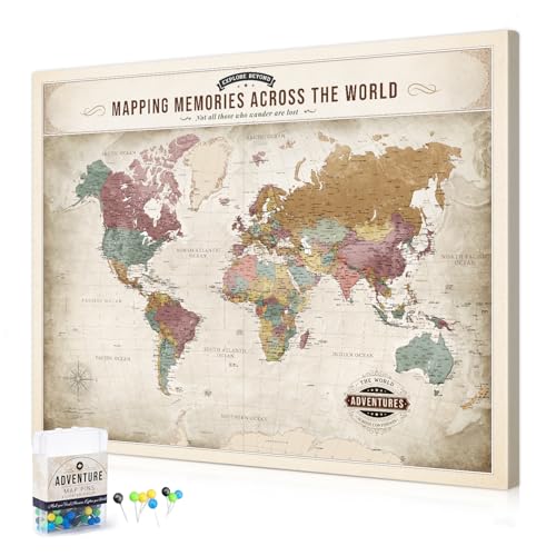 Image of DECORARTS World Map Pin Board,Soft Pastel World Travel Map with Pins,30x24 | Push Pin Travel Map World for Bedroom Living Room Home Office Decor, Romantic Gift for Travelers, Ready to Hang