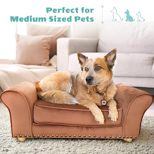 Critter Sitters 34-in. Faux Velvet Sofa in Brown for Medium-Sized Dogs and Cats, Durable and Stylish Dog Bed for Bedroom and Living Room - Image 6