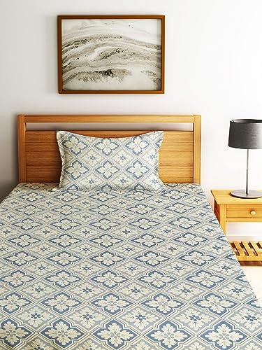 Image of Home Sizzler 144TC Floral Delight Grey Single Bedsheet with 1 Pillow Cover