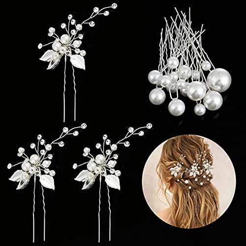 Horquillas Pelo Mujer De Novia, Taumie 21 Piezas Horquillas Para El Pelo De Boda, Perlas De Diamantes Horquillas, Pinzas Para El Cabello En Forma De U Para La Boda Y Fiesta