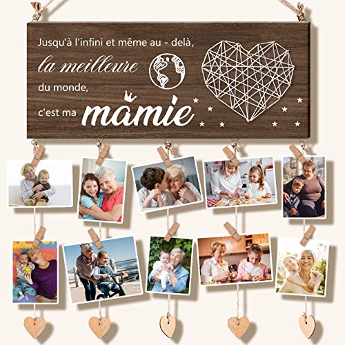 Vetbuosa Cadeau Mamie, Cadeau Anniversaire Mamie, Cadeau Grand-mère, Bonne Grand-mère Cadeau, Cadeau Grand-mère Anniversaire, Cadeaux Mamie Grand-mère, Cadre Photo Mural avec 10 clips porte-photos