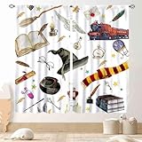 TKUYO Magical Wizard Curtains, Magic Witch Mysterious Gothic Spooky Horror Book Hat Owl Kids Boys Girls Window Drapery Treatments for Bedroom Living Room Kitchen Bathroom, 42'x45' Inch
